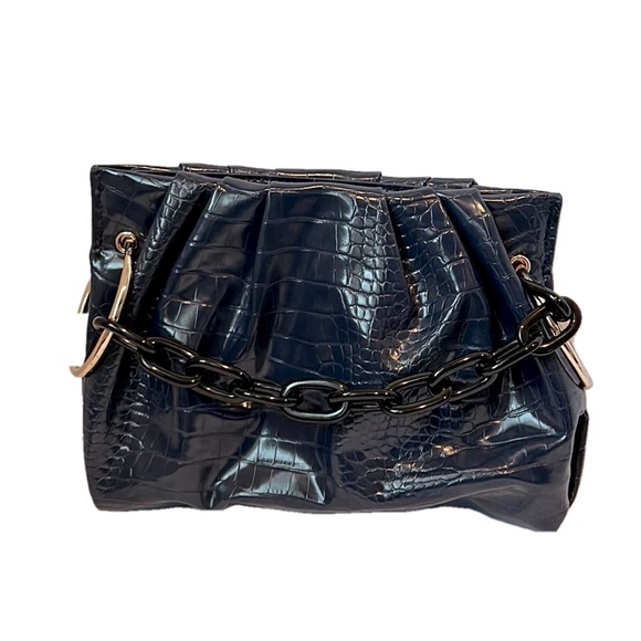 Anthropologie House of Want Blue Faux Crocodile Leather Clutch Shoulder Bag EUC - Picture 9 of 12